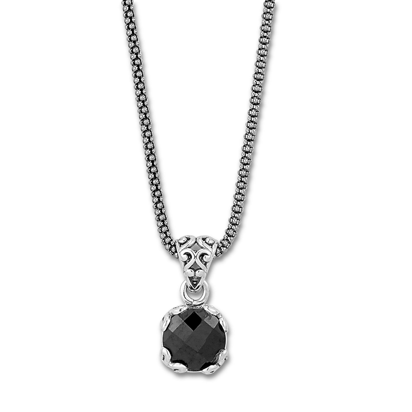 SS 7MM ROUND BLACK SPINEL PENDANT ON CHAIN