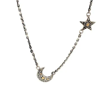 SS & 18K Yellow Gold Moon & Star "Silver Sky Necklace"