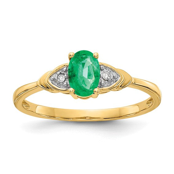 14K Yellow Gold Oval Emerald & Diamond Ring Size:7