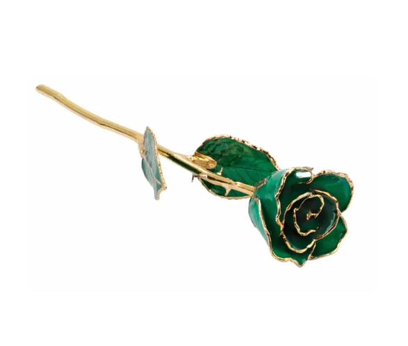 Lacquered Emerald Colored Rose with 24K Gold Trim