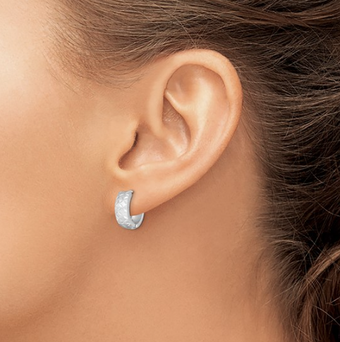 Sterling Silver Rhodium-plated Diamond Cut Hinged Hoop Earrings