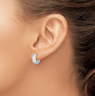 Sterling Silver Rhodium-plated Diamond Cut Hinged Hoop Earrings