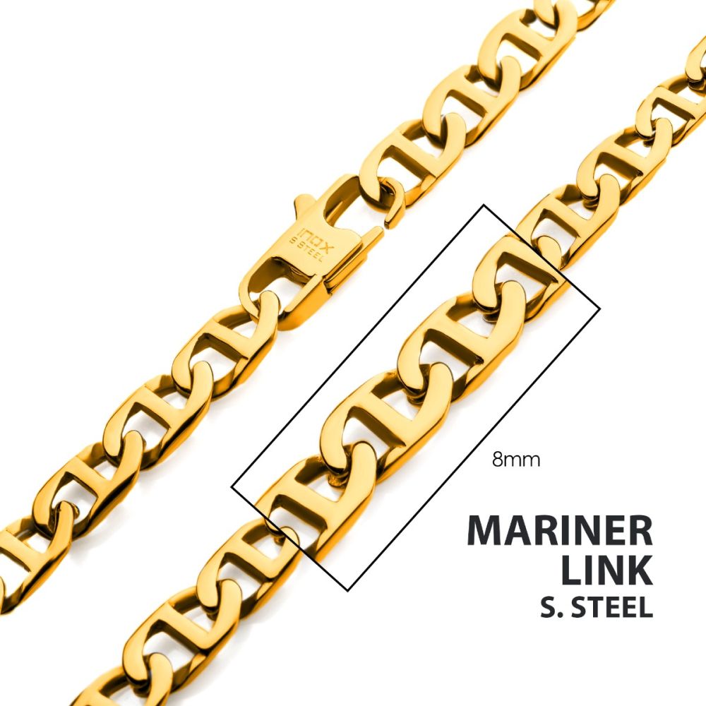 Stainless Steel 8mm 18Kt Gold