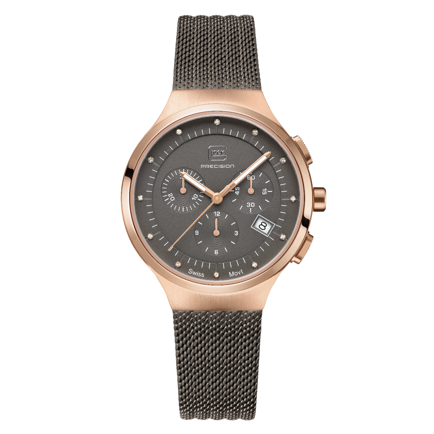 Mid-Size Rose-Tone Glock Watch with Grey Diamond Dial