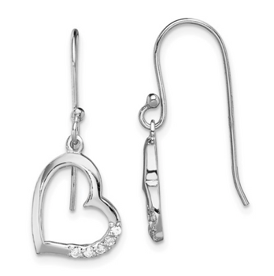 Sterling Silve Cubic Zirconia Heart Dangle Earrings