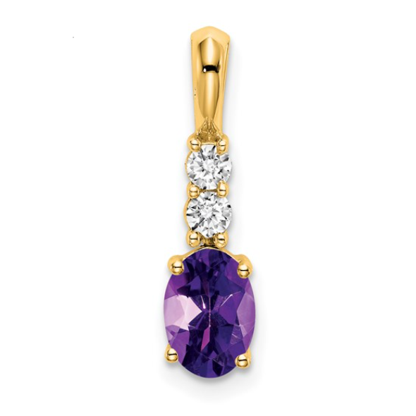 14K Oval Amethyst and Diamond Pendant