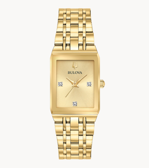 Lady's Bulova "Quadra" Watch with Gold Tone Diamond Dial