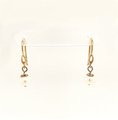 14K Yellow Gold 6.0mm Pearl Dangle Earring Pair