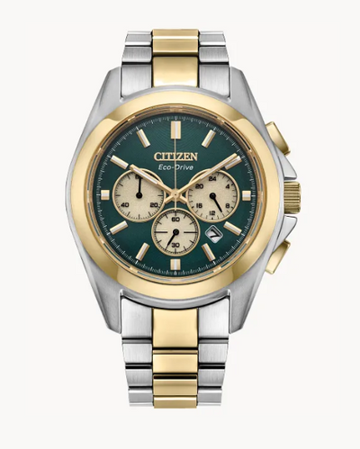 Gents Stainless Steel Citizen Eco-Drive "Sport Luxury" with Green Dial