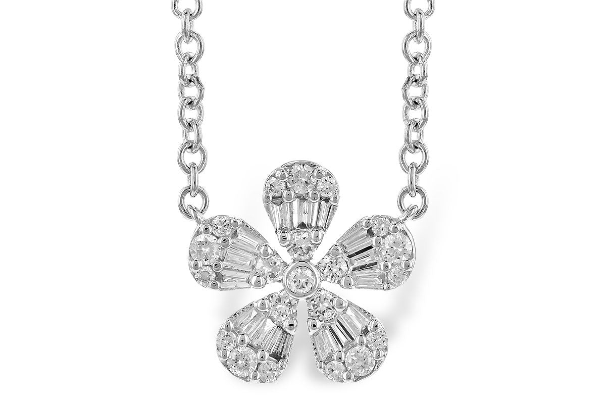14K White Gold Diamond Flower Necklace (18 inches)