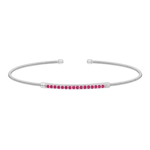Rhodium Finish SS Cable Cuff Bracelet with Simulated Garnet Birth Gems - January