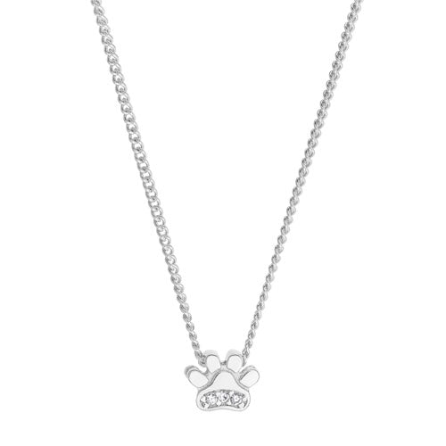 Platinum Finish Sterling Silver Paw Pendant with Simulated Diamonds on 18" Chain