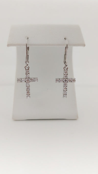 Silver Simulated Diamond Cross Earrings