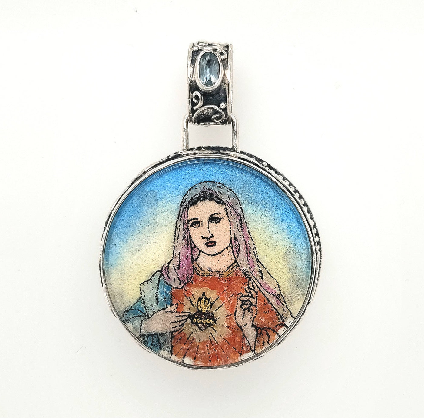 SS Crushed Gemstone "Mary Pendant"