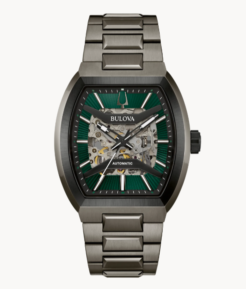 Gents Gunmetal Bulova "Maquina" with Green Skeleton Dial