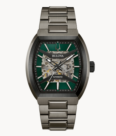 Gents Gunmetal Bulova "Maquina" with Green Skeleton Dial