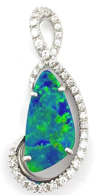 14KW Australian Opal Doublet & Diamond Pendant