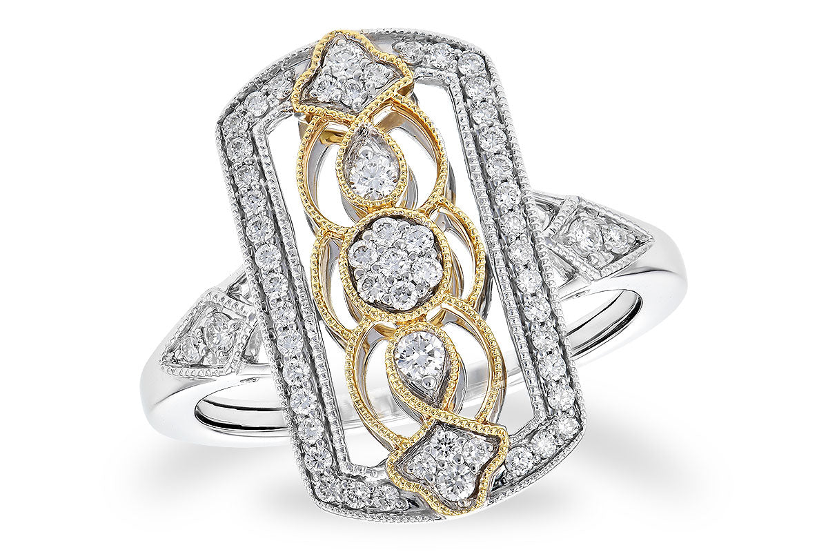 14K Two-Tone Gold 0.31ctTW Filigree Diamond Fashion Ring