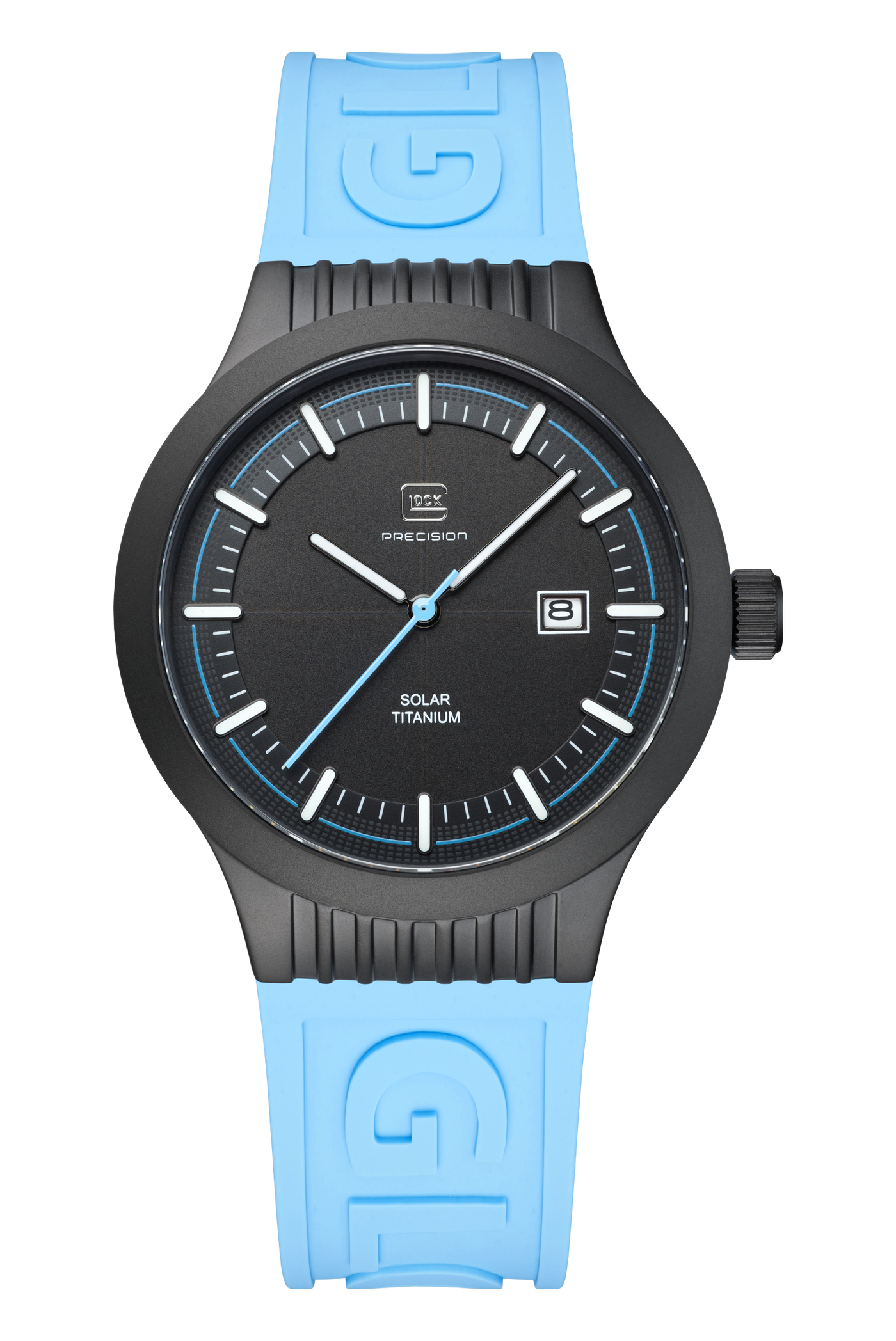 Mid-size Black Titanium Glock Watch with Black Dial and Blue Dial Accents