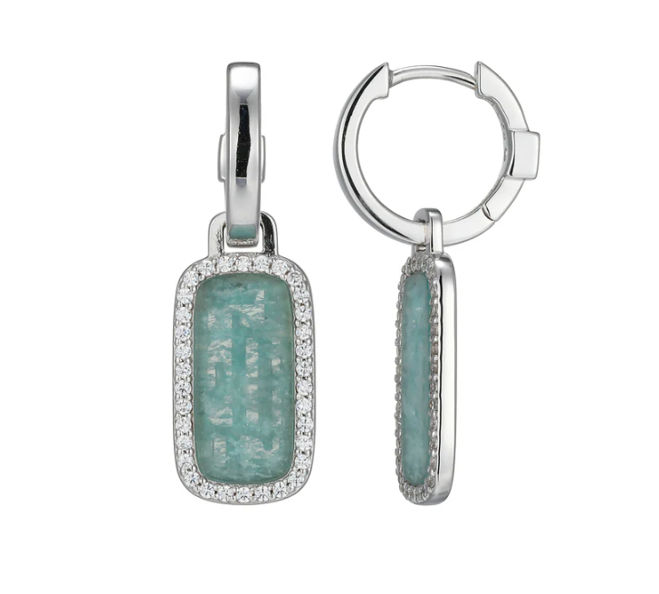 SS ELLE "Allure 2.0" Rhodium-Plated Amazonite Hoop Dangle Earrings
