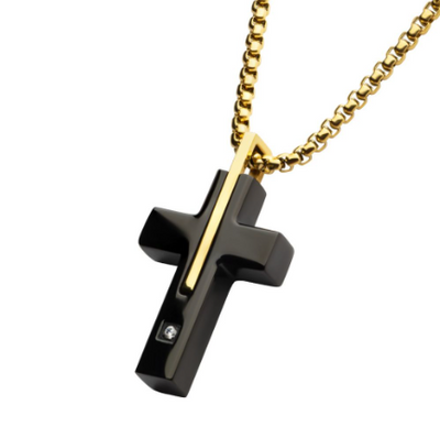 Stainless Steel Cross Necklace with Lab-Grown Diamond Accent
