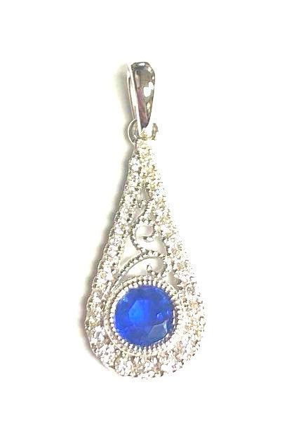14KW Blue Sapphire & Diamond Pendant