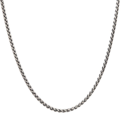 Sterling Silver Black Rhodium Plated Satin Finish Wheat Chain, 22"
