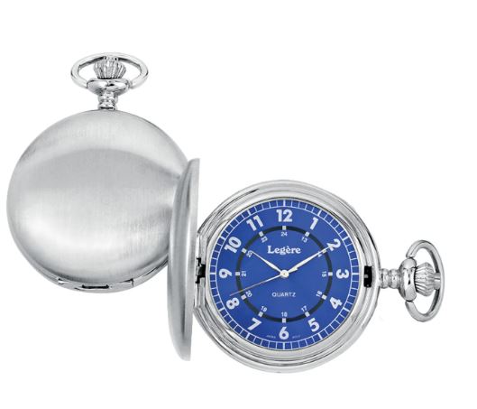 Silver Tone Pocket Watch with Blue Dial