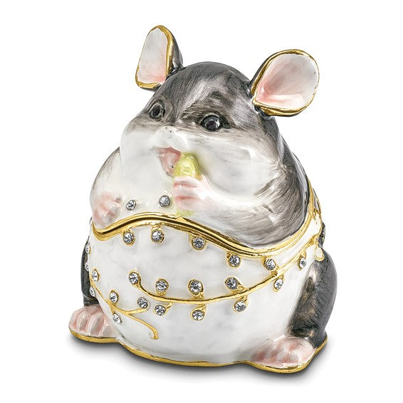 Bejeweled "Uncle Joe" Chubby Mouse Trinket Box with Matching Necklace