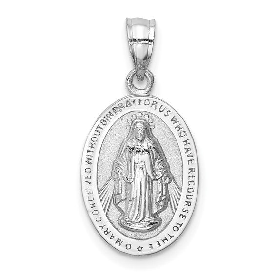 14K White Polished Mary Miraculous Medal Pendant