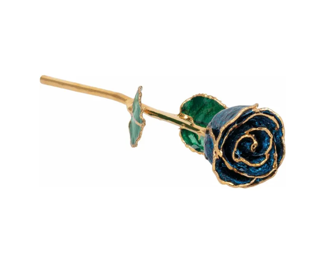 Lacquered Blue Sparkle Rose with 24K Gold Trim