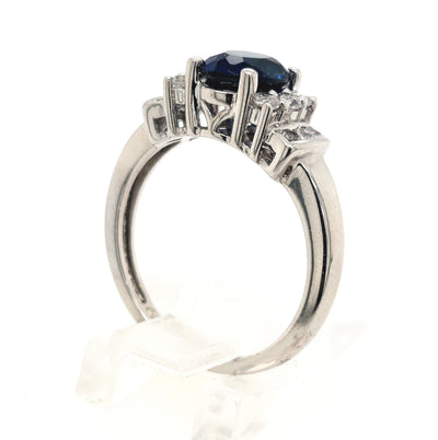 Sterling Silver Art Deco Oval Blue Stone Ring