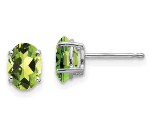 14K White Gold 7x5mm Oval Peridot Post Earring Pair