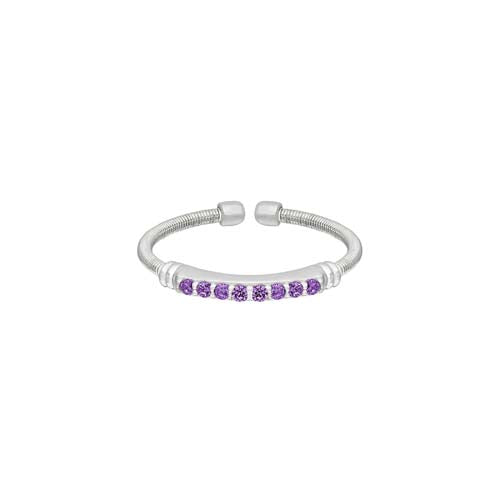 Rhodium Finish SS Cable Cuff Ring with Simulated Amethyst Birth Gems - February Size:5