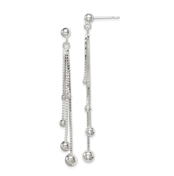 Sterling Silver Polished Graduated Beaded Chain Post Dangle Earrings