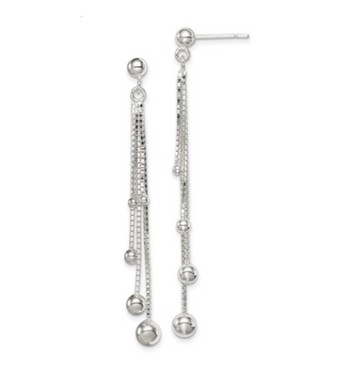 Sterling Silver Polished Graduated Beaded Chain Post Dangle Earrings