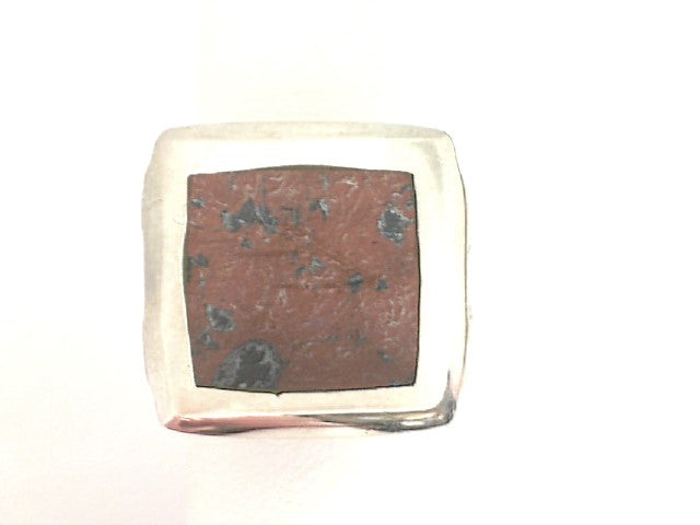 SS Square Shaped Reddish-Brown Coral Ring