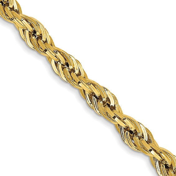 14KY 3mm Semi Solid Rope Chain with Lobster Claw Clasp