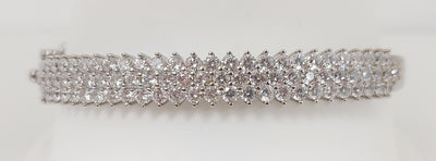 Silver Simulated Diamond Three Row Hinged Bracelet
