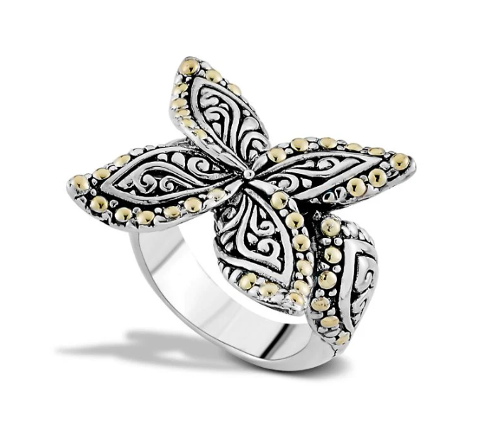 SS & 18K Yellow Gold Open Leaf Design "Irene Ring"