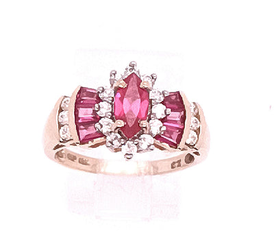 14KY Marquise Simulated Ruby & CZ Fashion Ring