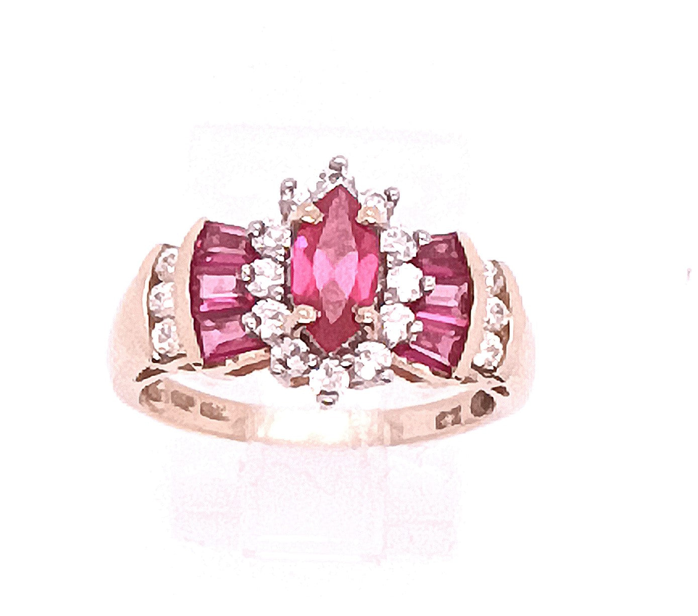14K Yellow Gold Marquise Simulated Ruby & CZ Fashion Ring