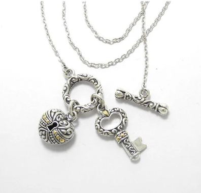 SS and 18K Yellow Gold "Key To My Heart Necklace"