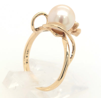 14K Yellow Gold Akoya Pearl Solitaire Ring 7.5mm Gram Weight:3.3g