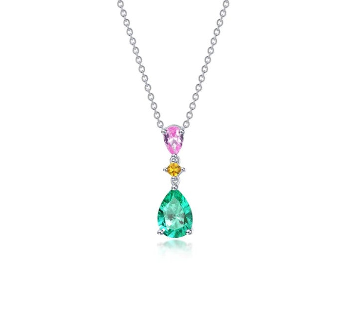 Sterling Silver Fancy Lab-Grown Pink, Yellow, and Green Sapphire Necklace
