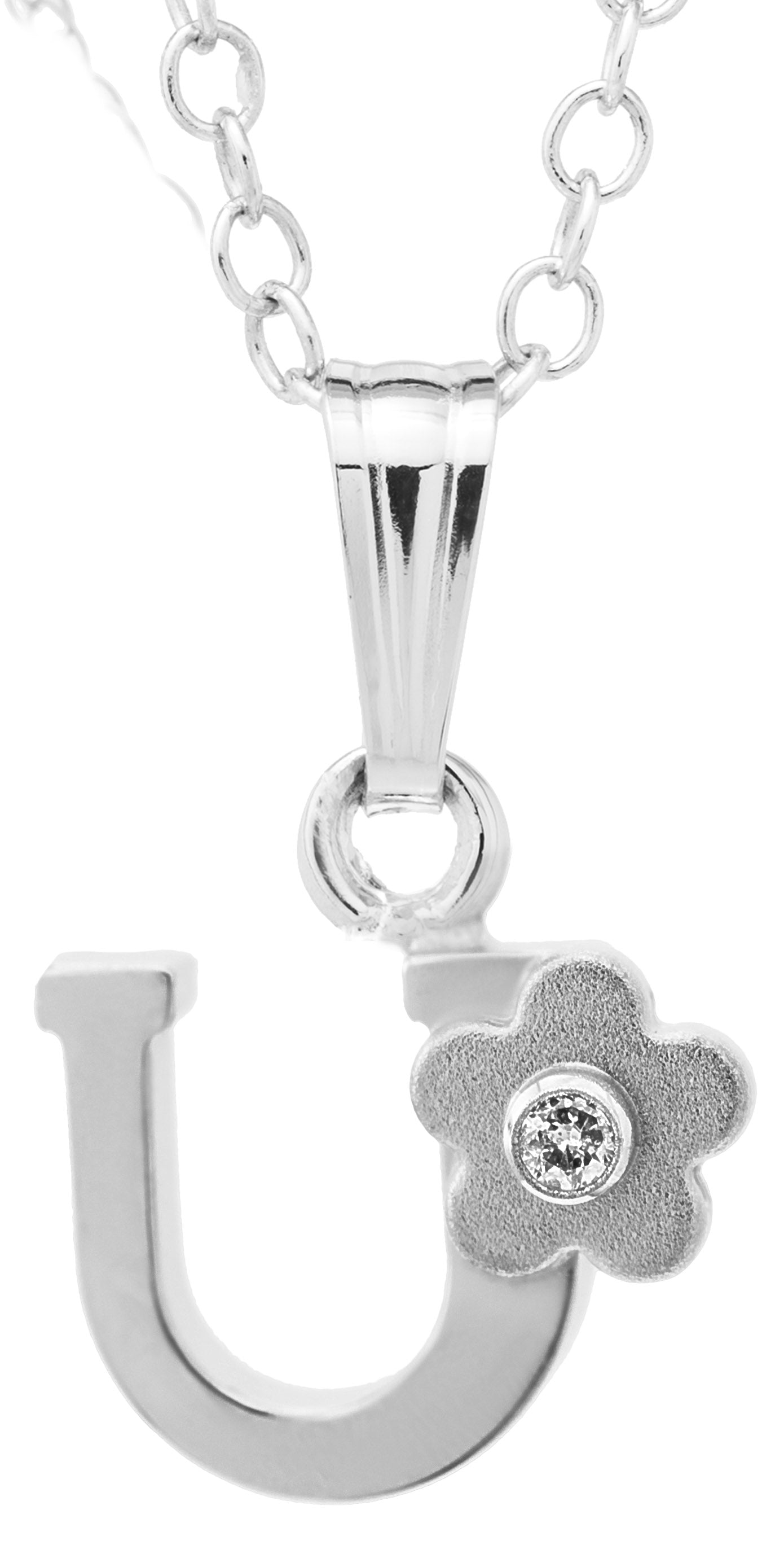 SS Inital Diamond Flower "U" Necklace with a 15in chain