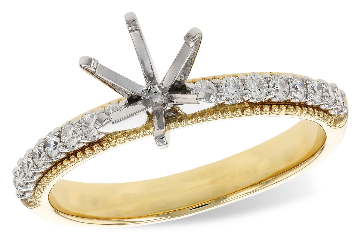 14K Two-Tone Gold Milgrain Diamond Semi-Mount Ring with a Cubic Zirconia Center (Size 7)