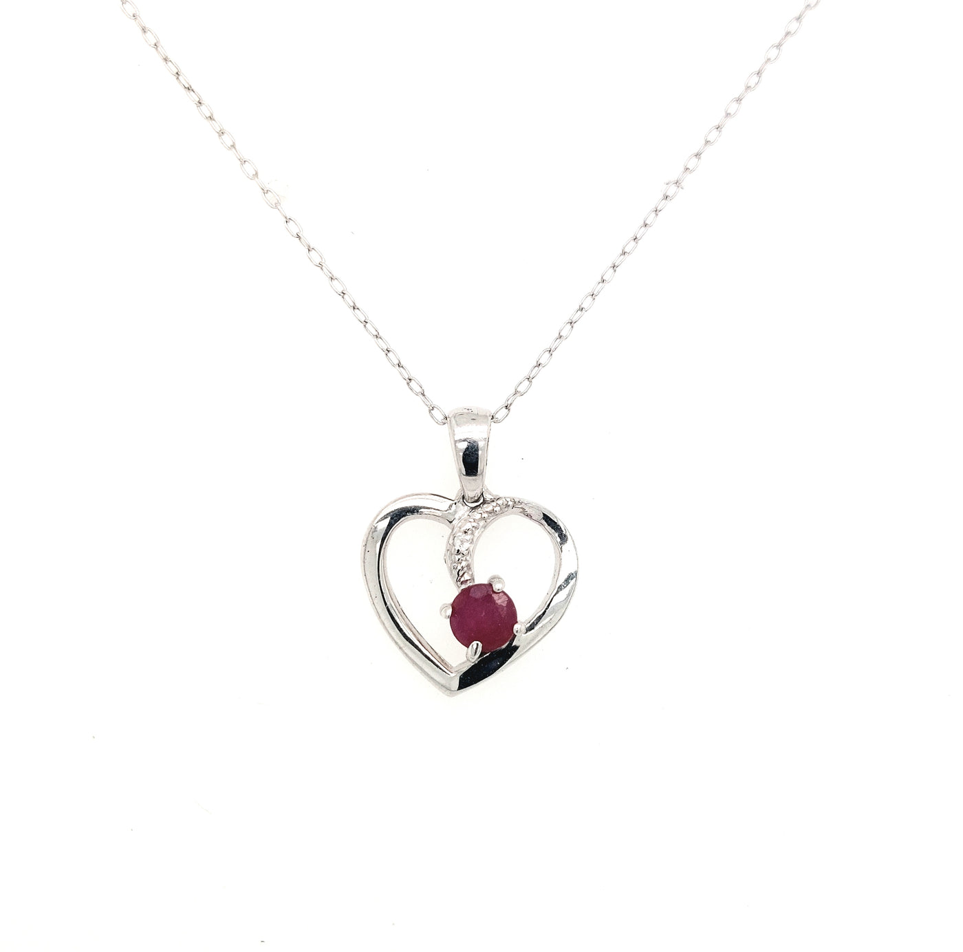 SS 3mm Ruby & White Topaz Heart Pendant