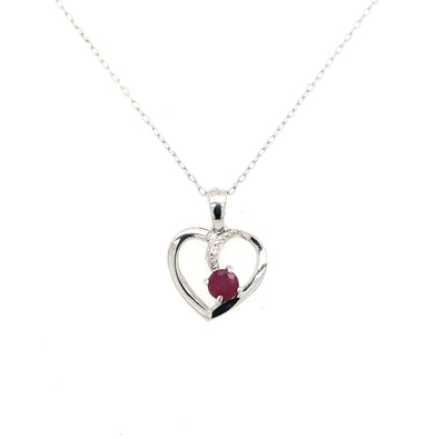 SS 3mm Ruby & White Topaz Heart Pendant