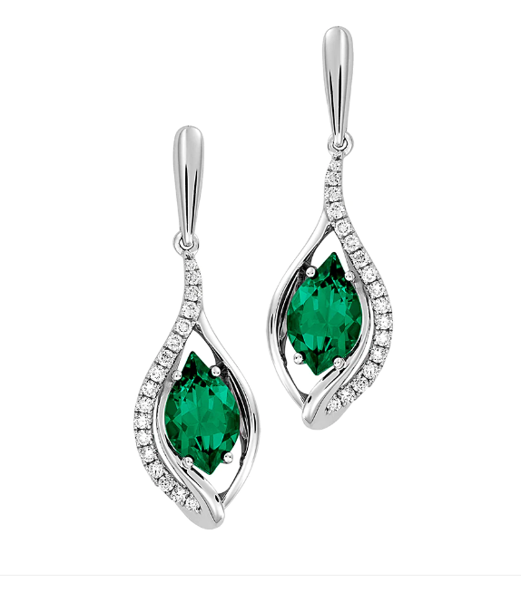 14KW Flame Cut Emerald Earrings